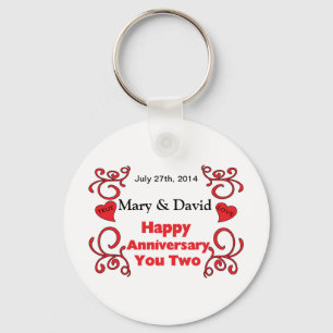 Porte-clés Rouleaux rouges et noms de coeur et anniversaire