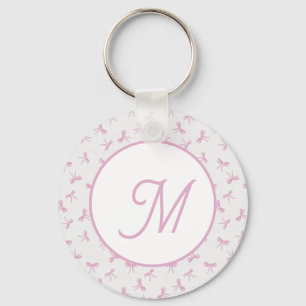 Porte-clés Ruban aquarelle rose Coquette frangée monogrammé