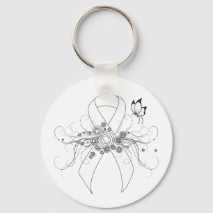 Porte-clés Ruban de sensibilisation blanc avec papillon