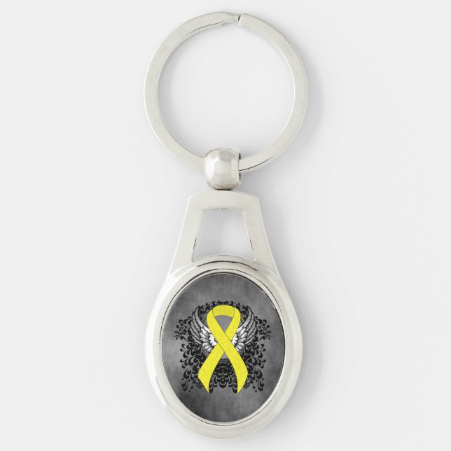Porte-clés Ruban de sensibilisation jaune avec ailes (Devant)