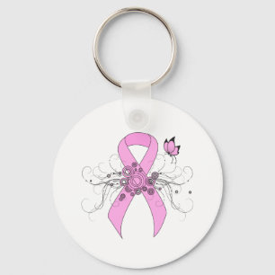 Porte-clés Ruban de sensibilisation rose avec papillon