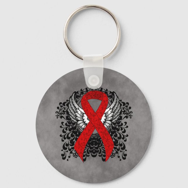 Porte-clés Ruban de sensibilisation rouge avec ailes (Recto)