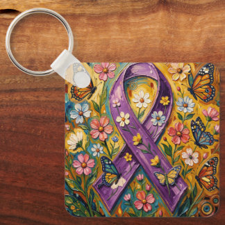 Porte-clés Ruban de sensibilisation violet Fibro