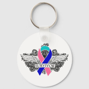Porte-clés Ruban de SURVIVANT à ailes par cancer de la