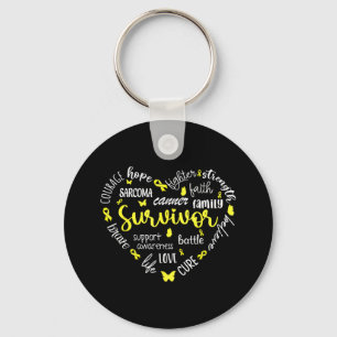 Porte-clés Ruban jaune Coeur Sarcome Cancer Sensibilisation W