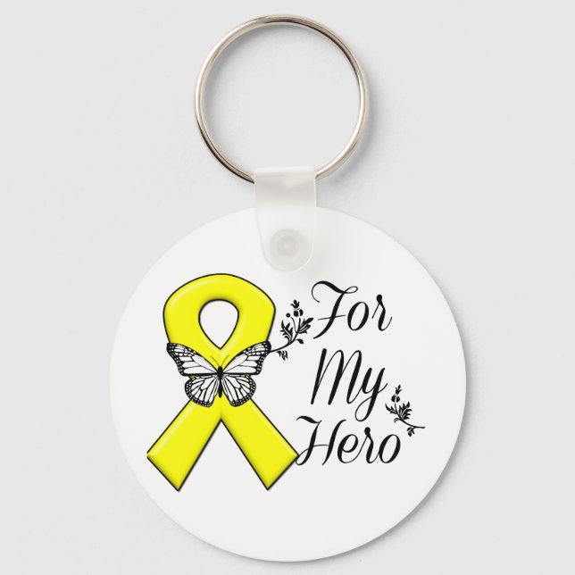 Porte-clés Ruban jaune pour mon héros (Recto)