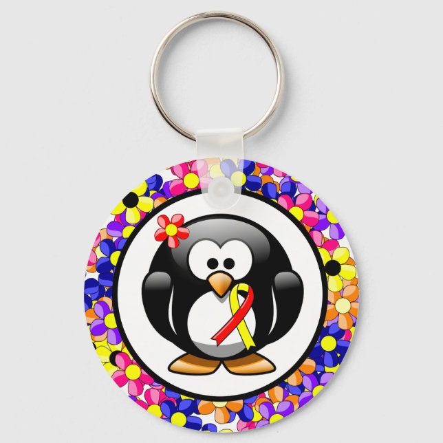 Porte-clés Ruban Penguin de sensibilisation rouge et jaune (Recto)