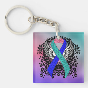 Porte-clés Ruban turquoise/rose/bleu avec ailes