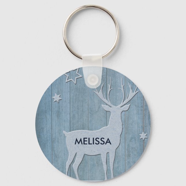 Porte-clés Russe Bleu Bois Reindeer Pays Noël (Recto)