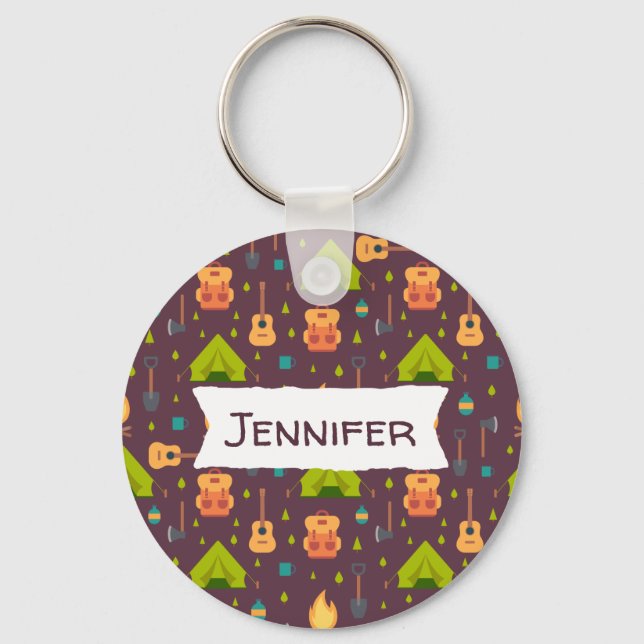 Porte-clés Rustic Camping Tentes Motifs et Guitares (Recto)
