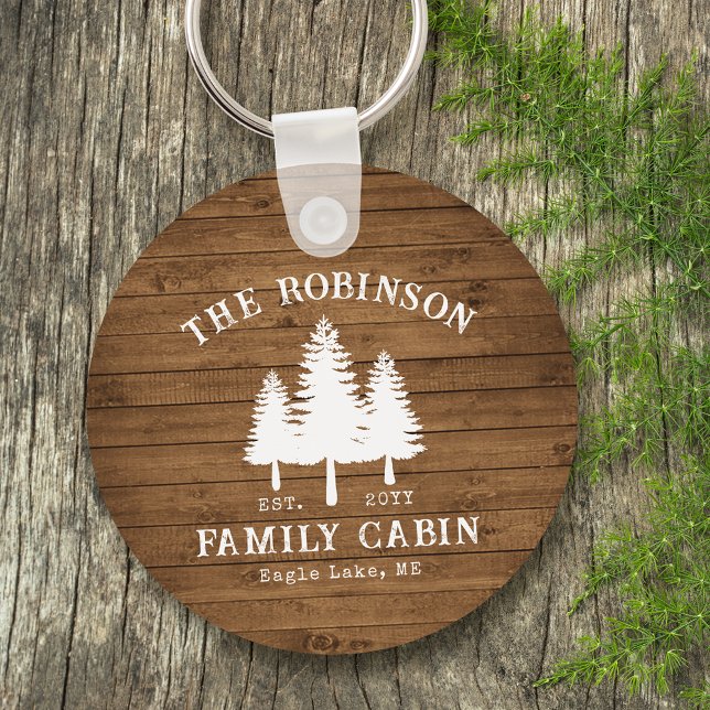 Porte-clés Rustic Country Famille Cabines Arbres Bois Planche (Créateur téléchargé)