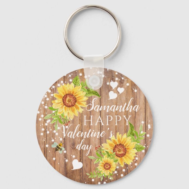 Porte-clés Rustic Happy Valentine's Floral Personnalisé (Recto)