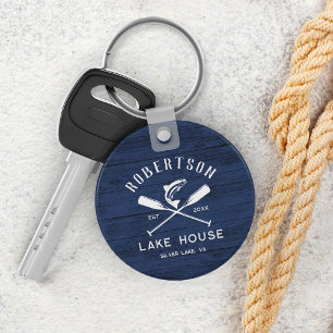 Porte-clés Rustic Lake Maison Nom de famille Blue Wood