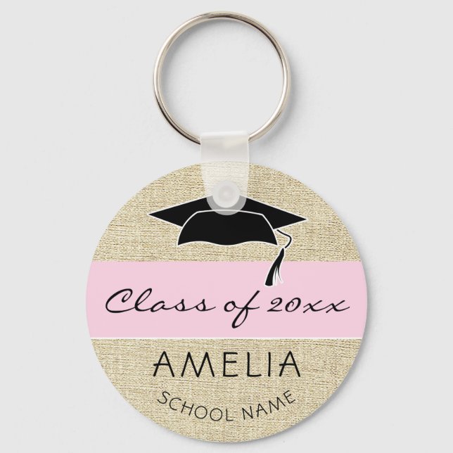 Porte-clés Rustic Pink Classe de et nom du diplômé Graduate (Recto)