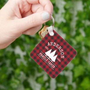 Porte-clés Rustic Plaid Nom de famille Cabine Carré