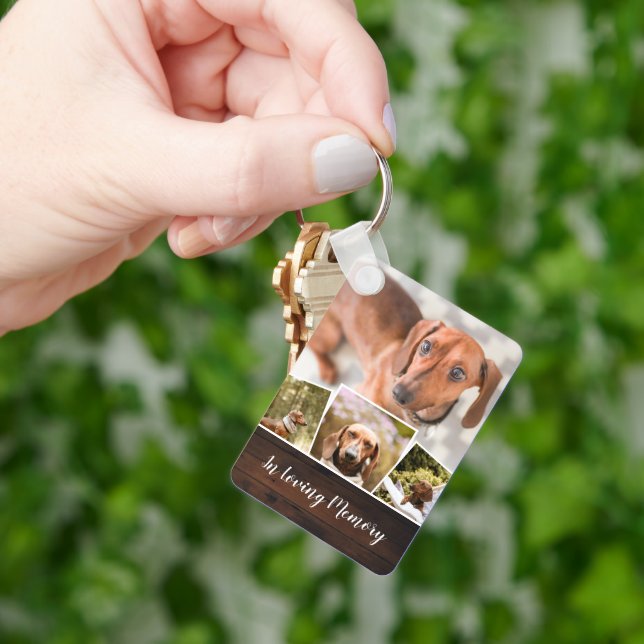 Porte-clés Rustic Wood Photo Collage Pet Memorial (main)