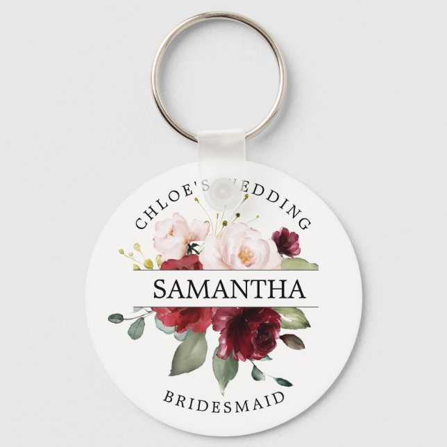 Porte-clés Rustique Chic Bourgogne Rouge Blush Rose Personnal (Recto)