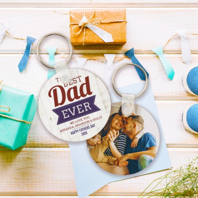 Porte-clés Rustique Meilleur papa Jamais Père`s Photo (Créateur téléchargé)