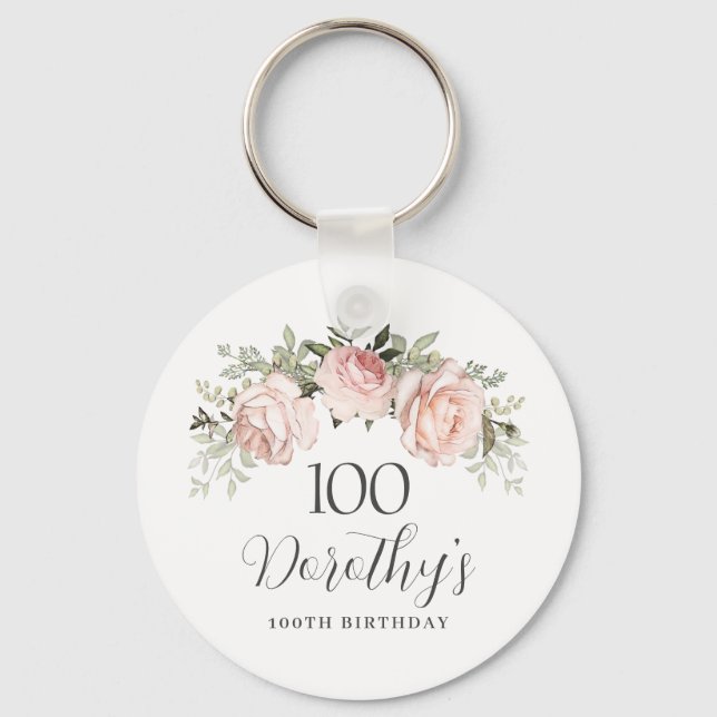 Porte-clés Rustique rose floral 100e fête d'anniversaire Pers (Recto)