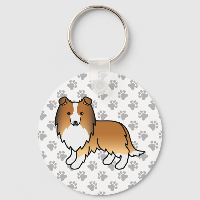 Porte-clés Sable Shetland Sheepdog Cartoon Chien et pattes (Recto)