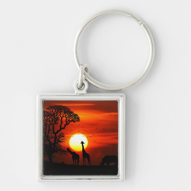 Porte-clés Safari Africain Sunset Animal Silhouettes (Devant)
