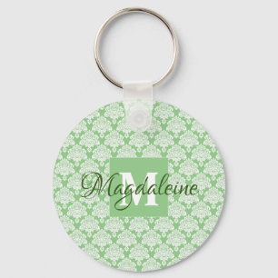 Porte-clés Sage Green Damask Porte - clé avec Monogram