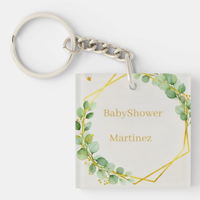 Porte-clés Sage Green Eucalyptus Gold Baby Shower Paper Plate (Devant)