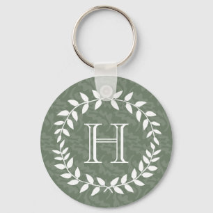 Porte-clés Sage Green Monogramme Élégant Foliage Moderne Wrea