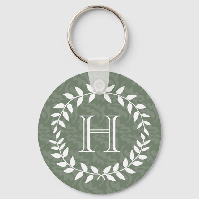 Porte-clés Sage Green Monogramme Élégant Foliage Moderne Wrea (Recto)