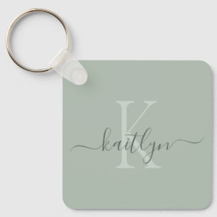 Porte-clés Sage Green Nom initial Monogramme