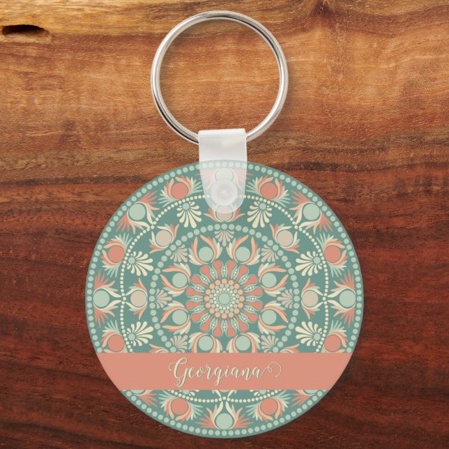 Porte-clés Sage rétro et Mandala de sable personnalisé (Recto)
