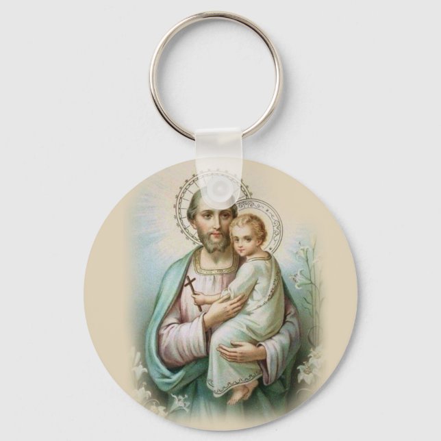 Porte-clés Saint Joseph Bébé Jésus Lily traditionnelle (Recto)