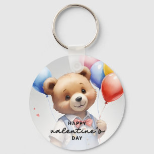 Porte-clés Saint-Valentin Mignonne Ours Aquarelle Avec Balloo