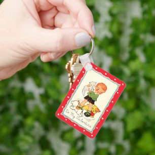 Porte-clés Saint-Valentin victorien vintage garçon, chat et c