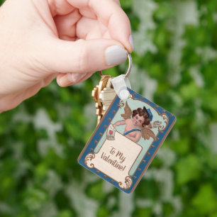 Porte-clés Saint-Valentin vintage, chérubin avec lettres d'am