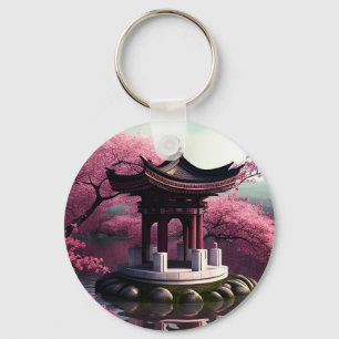 Porte-clés Sakura Cherry Blossom Garden Shrine Pond Japonais