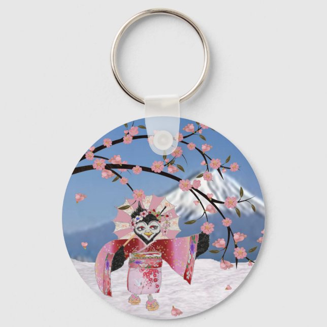 Porte-clés Sakura Geisha Bird dans les fleurs de cerisiers de (Recto)