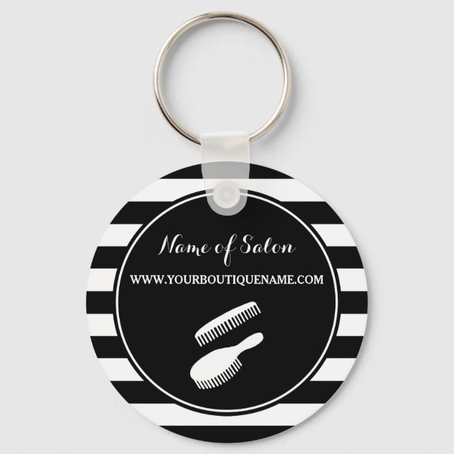 Porte-clés Salon tendance Black White Stripes Coiffure et bea (Recto)