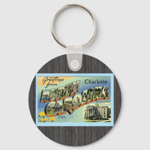 Porte-clés Salutations de Caroline du Nord Charlotte, Vintage