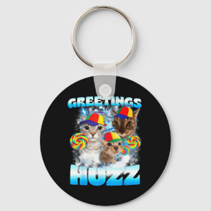 Porte-clés Salutations Mèmes de Chat Huzz Drôle Chats Idiots
