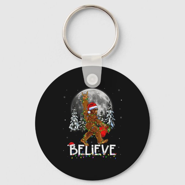 Porte-clés Santa Bigfoot Christmas Lights Funny Sasquatch Bel (Recto)