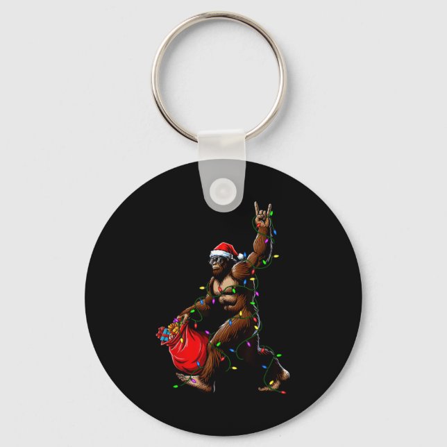 Porte-clés Santa Bigfoot Christmas Tree Lights Rock Funny Sas (Recto)