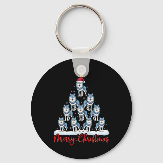 Porte-clés Santa Hat Ugly Xmas Funny Wolf Christmas Tree  (Recto)