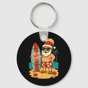 Porte-clés Santa surfant sur la plage hawaïenne Noël en juill