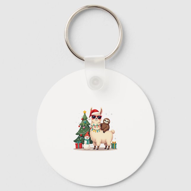 Porte-clés Santa Xmas Funny Llama Sloth Christmas (2) (Recto)