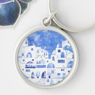 Porte-clés Santorin Grèce Aquarelle Townscape