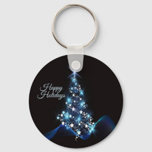 Porte-clés Sapin Bleu de Fête de Noël Élégant Noir Brillant