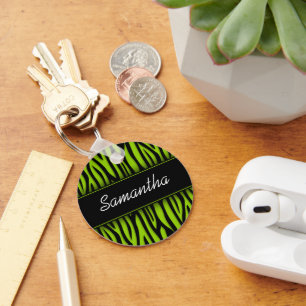 Porte-clés Sassy Lime Green Zebra Personnalisé