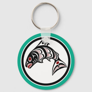 Porte-clés Saumon vectoriel noir rouge amérindien