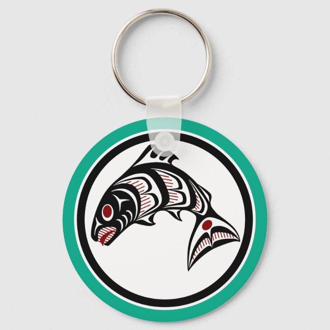 Porte-clés Saumon vectoriel noir rouge amérindien (Recto)